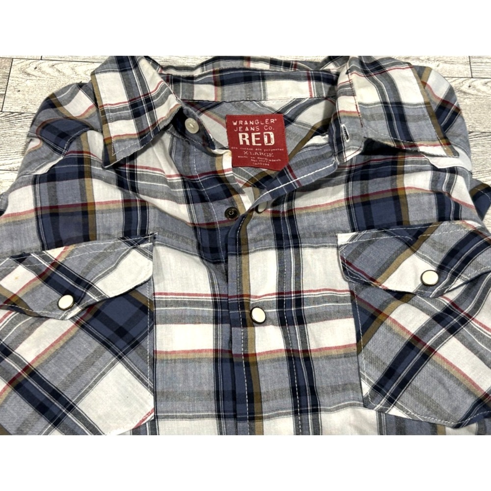 Wrangler Jeans Co. Red Western Plaid Shirt Long Sleeve PearlSnap Button Up XL - Picture 1 of 9